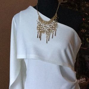 Off White One Shoulder Dress with Cape